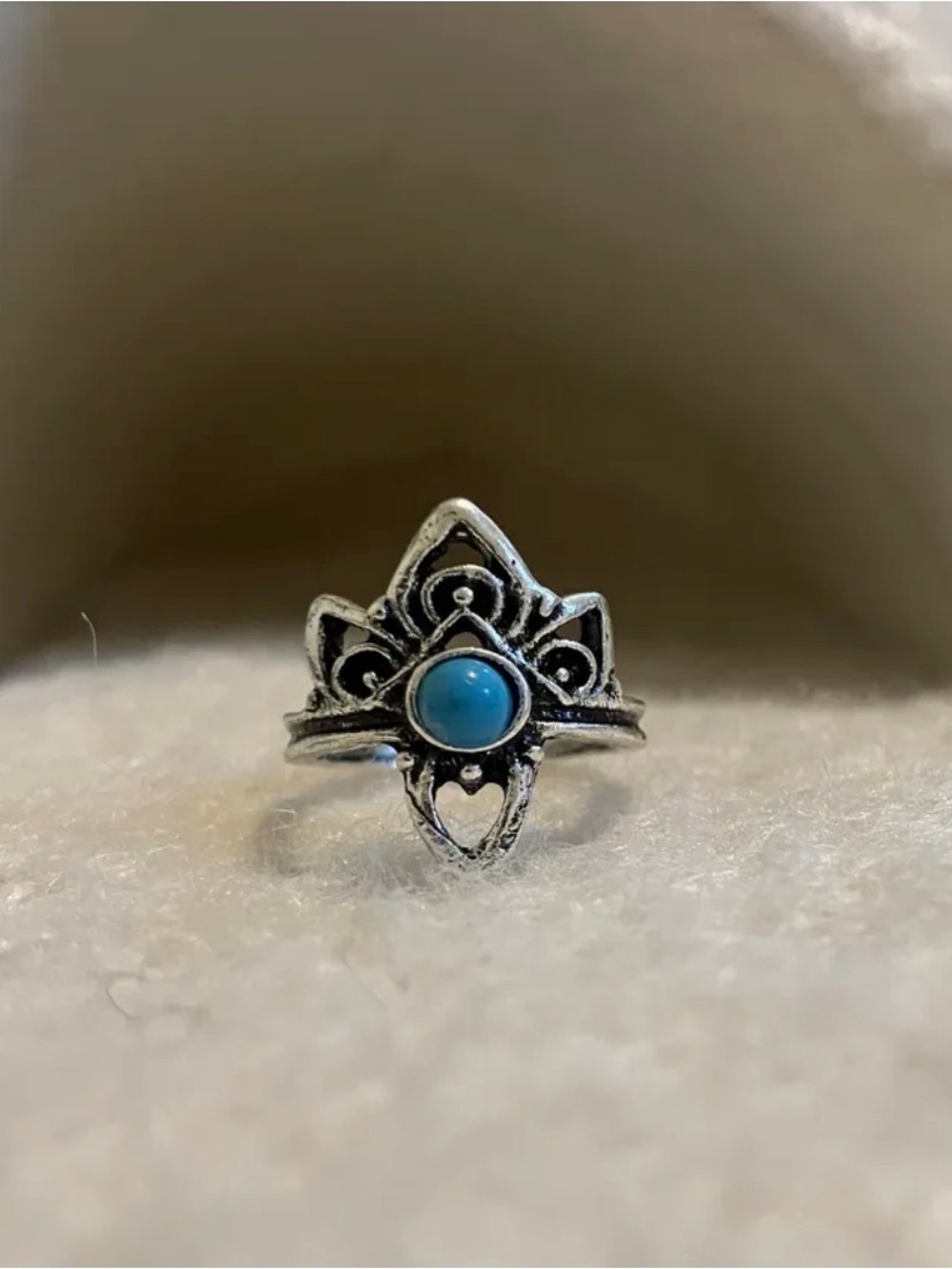 Silver Vintage Bohemian Lotus Flower Ring